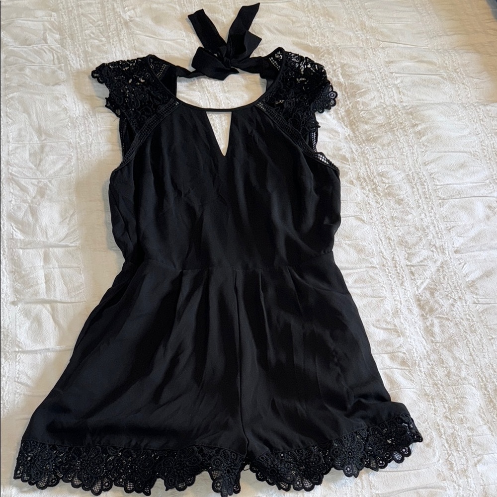 Express Black Lace Trim Romper